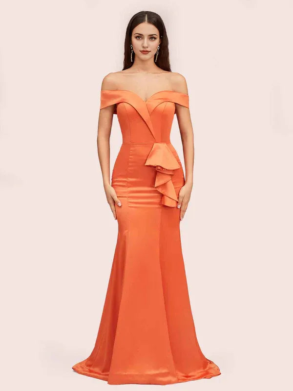 Robe Weitese élégante en satin doux, style sirène, épaules dénudées, longue, unique, couleur unie, à volants, robe de bal